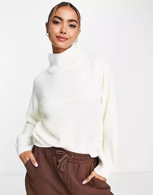 Monki Libby high neck sweater in off white knit | ASOS (Global)