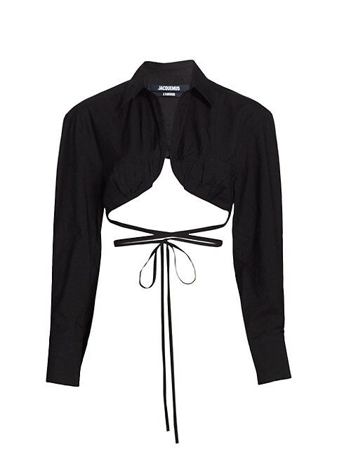 Tie Detail Cropped Button Down Shirt | Saks Fifth Avenue