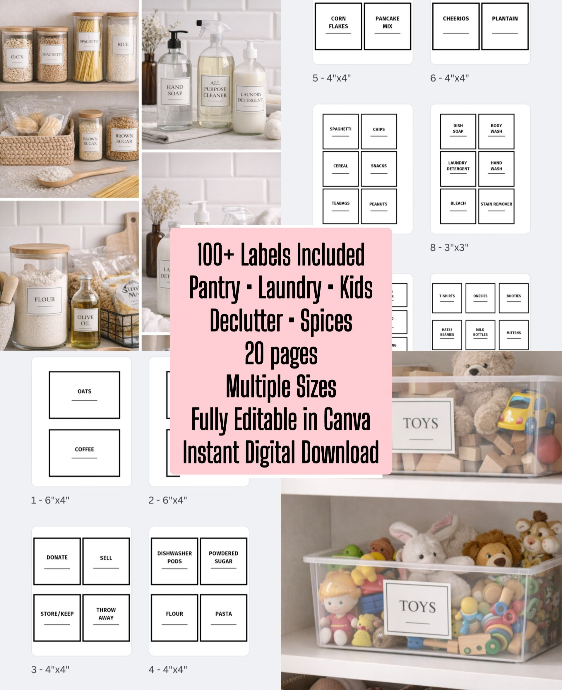 Minimalist printable organization labels for pantry, laundry, kids storage, and home decluttering. Over 100 labels included with multiple sizes and a clean, modern design. Fully editable in Canva and easy to print at home for a calm, organized space that actually stays functional.Tap to shop the full label set and start organizing with ease.

#LTKHome #LTKBaby #LTKFindsUnder50