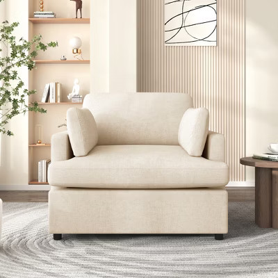 Zeus & Ruta Beige Oversized Accent Chair with Comfortable Armrest Cushions, Durable Frame, Elegant Design & Versatile Neutral Style | Target