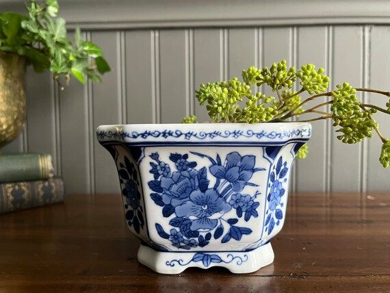 Vintage Blue & White Chinoiserie Floral Design Small Planter | Etsy | Etsy (US)