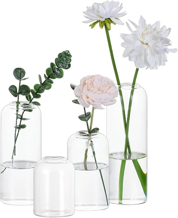 Glasseam Glass Bud Vase for Centerpieces: 4 Pcs Clear Small Flower Vase Set | Amazon (US)