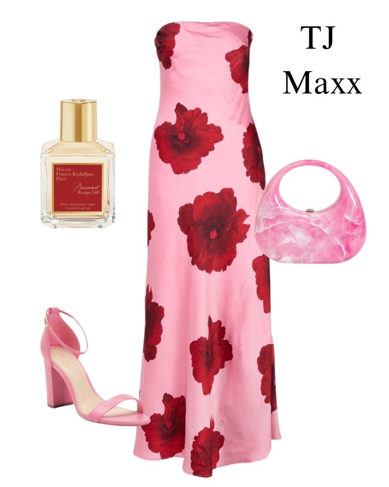 TJ Maxx spring outfit idea, strapless punk maxi, pink heels, baccarat rouge 540, purse, flowers, floral, wedding guest, Mother’s Day.

#LTKMothersDay #LTKWedding #LTKSaleAlert