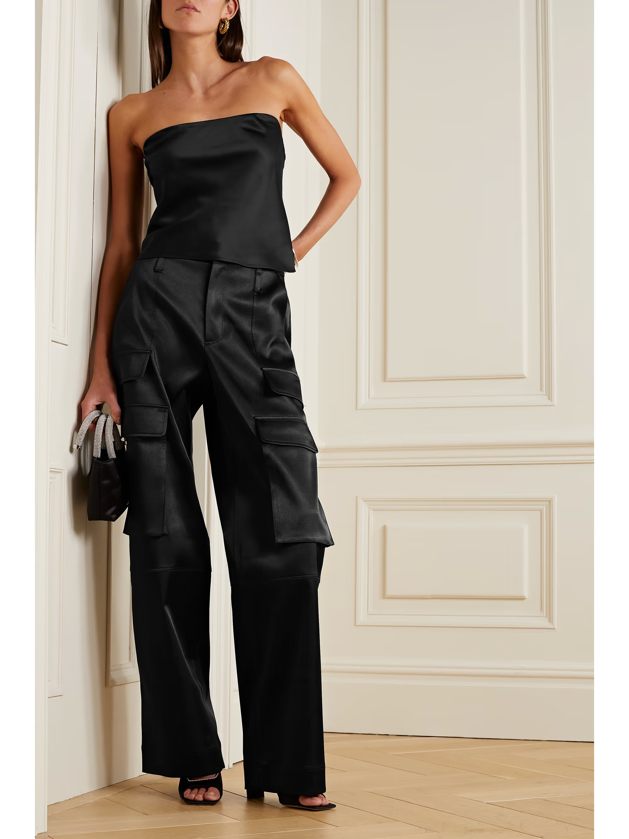 Black Spritz cropped strapless silk-satin top | REFORMATION | NET-A-PORTER | NET-A-PORTER (UK & EU)