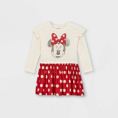 Toddler Girls' Minnie Mouse Knit Long Sleeve Dress - Red | Target