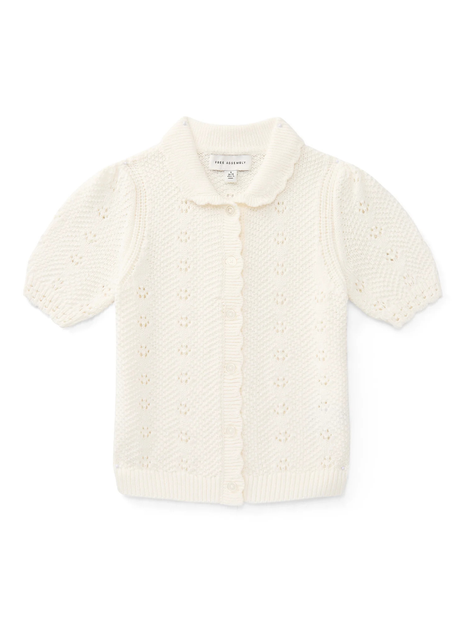 Free Assembly Girls' Cotton Pointelle Cardigan Sweater with Short Sleeves, Sizes XS 4/5-XL 14/16 | Walmart (US)