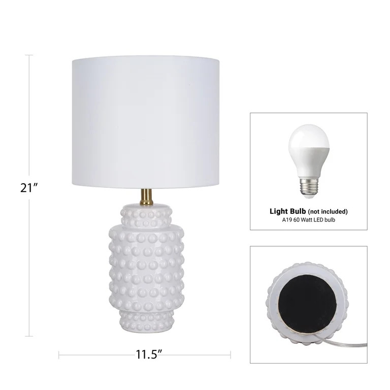 My Texas House 21" Hob-Nail Ceramic Table Lamp, Brass Accents, White Finish | Walmart (US)