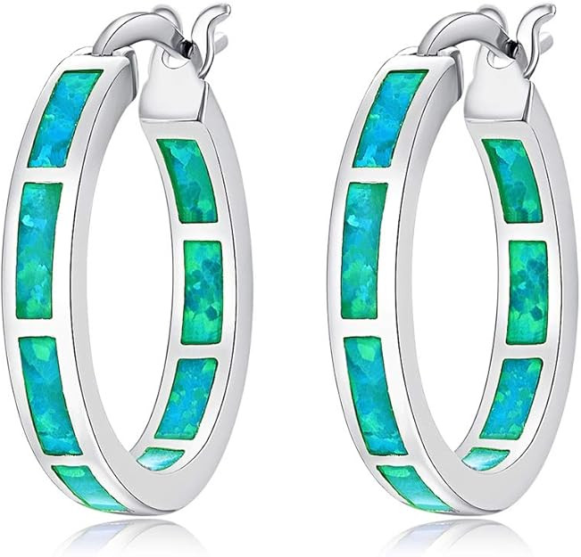 CiNily Sterling Silver/Rose Gold/Yellow Gold Plated Hoop Earrings 20mm,Multicolor Opal Small Hoop... | Amazon (US)