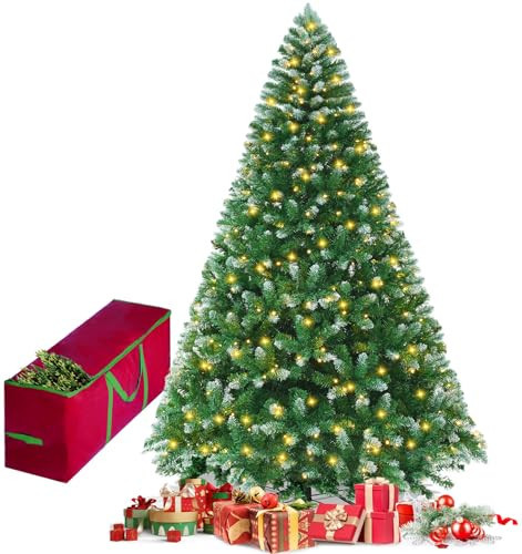 7.5FT Pre-lit Artificial Christmas Tree, Flocked Christmas Tree with 380 LED Lights & 1336 Branch Tips,8 Functional Warm White for Home, Party Decoration, Include Christmas Tree Storage Box | Amazon (US)