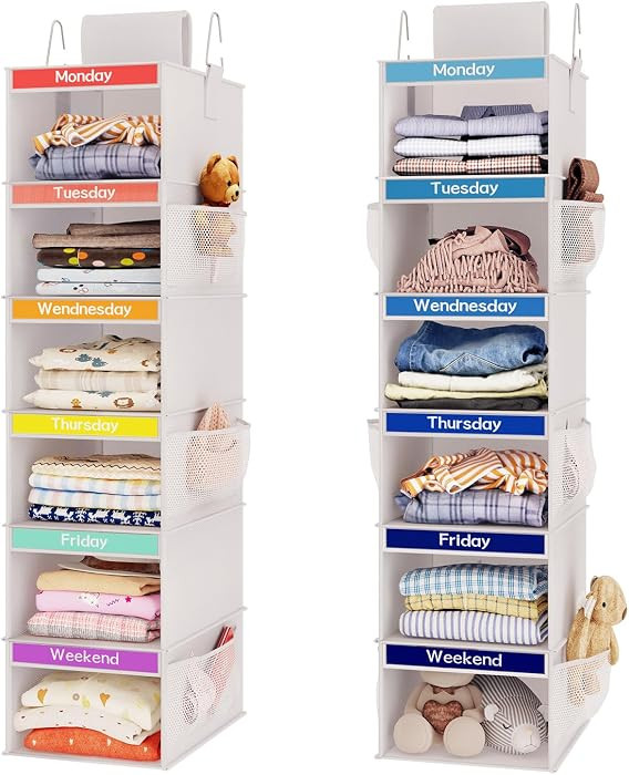 Fixwal Weekly Kids Clothes Organizer 2 Pack 6-Shelf Hanging Storage | Amazon (US)