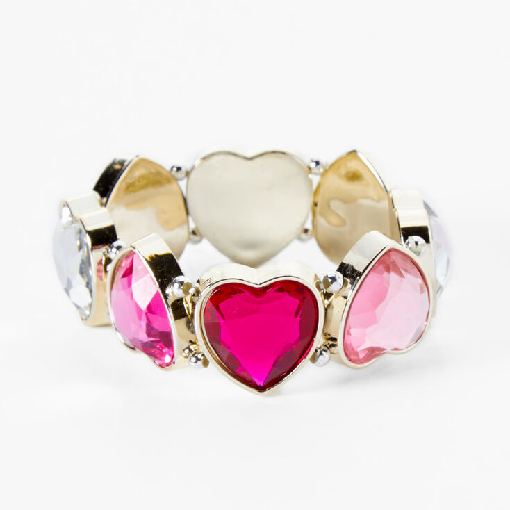 Claire's Club Gem Heart Stretch Bracelet - Pink | Claire's (US)