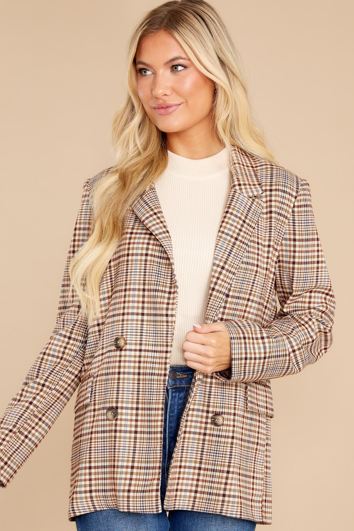 Just Good Business Olive Green Plaid Coat | Red Dress 