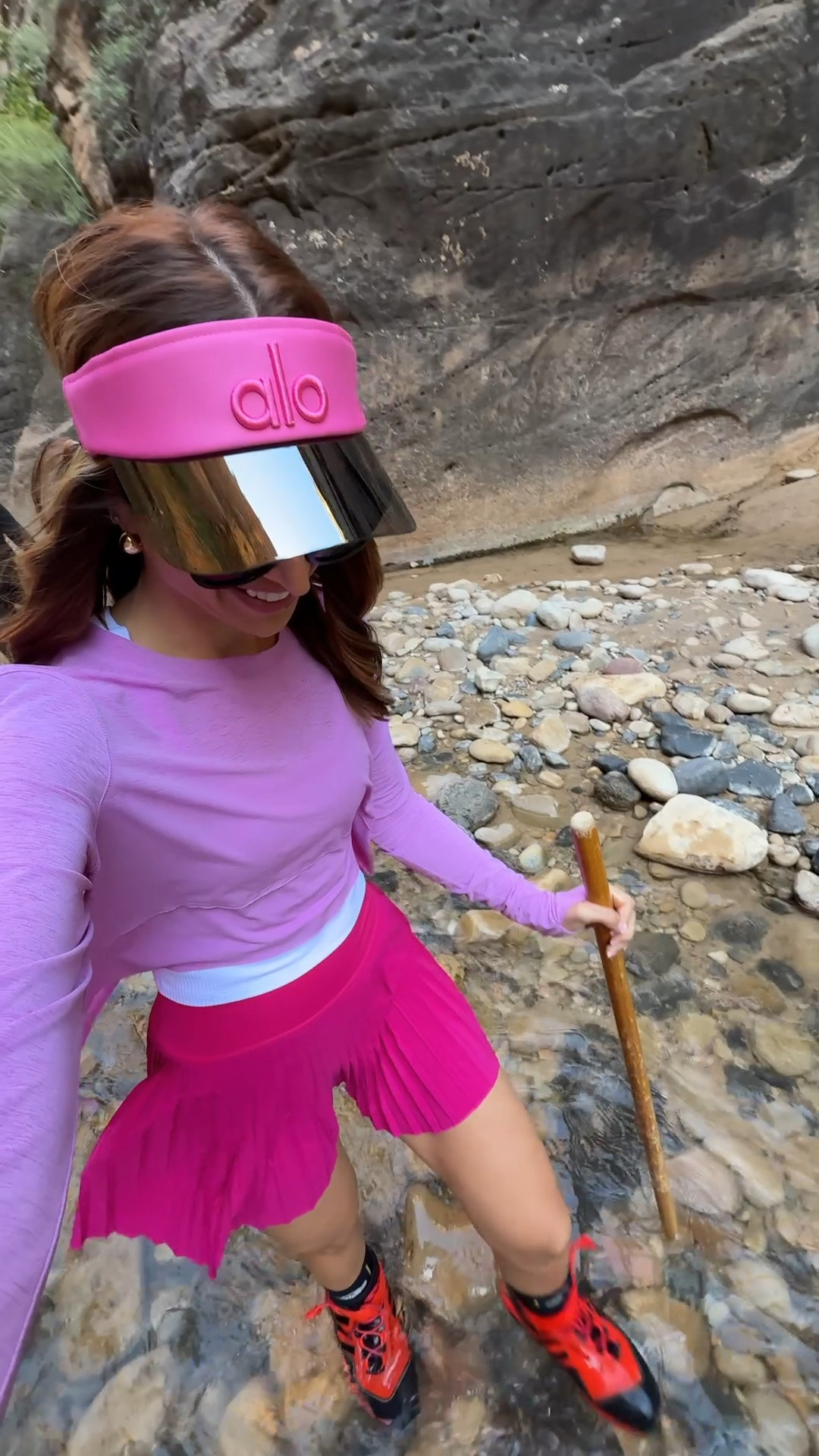My hiking outfit of the day! Narrows Hike outfit. Zion outfit. Hiking style. Amazon plated skirt in XXS. Amazon tank top in XS. Free People tempo top in XS. Alo visor. Gucci sunglasses.

#LTKootd #LTKActive #LTKfitnessgoals