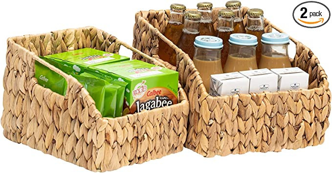 FairyHaus Wicker Baskets 2 Pack 11x9x7", Nesting Natural Water Hyacinth Wicker Storage Basket for... | Amazon (US)