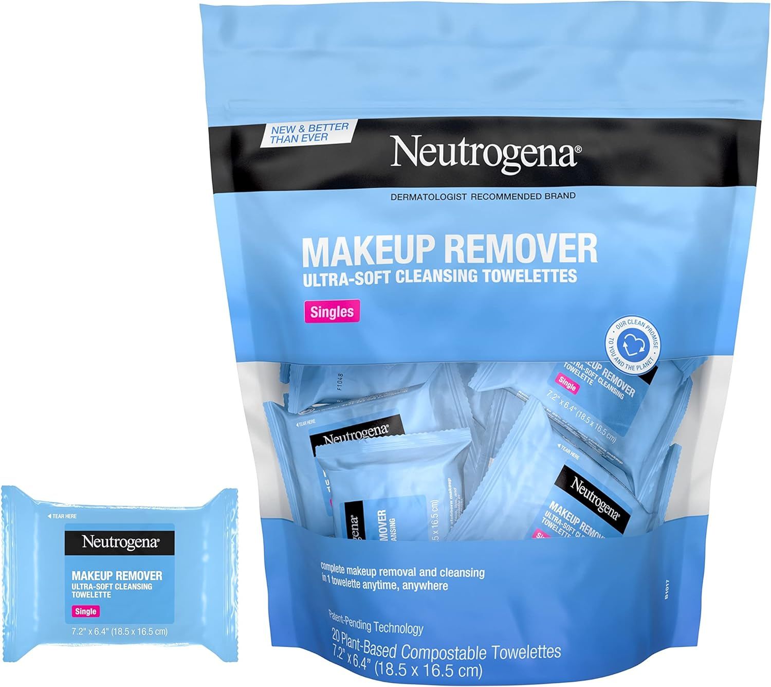 Neutrogena Makeup Remover Facial Cleansing Towelette Singles, Daily Face Wipes Remove Dirt, Oil, Mak | Amazon (US)