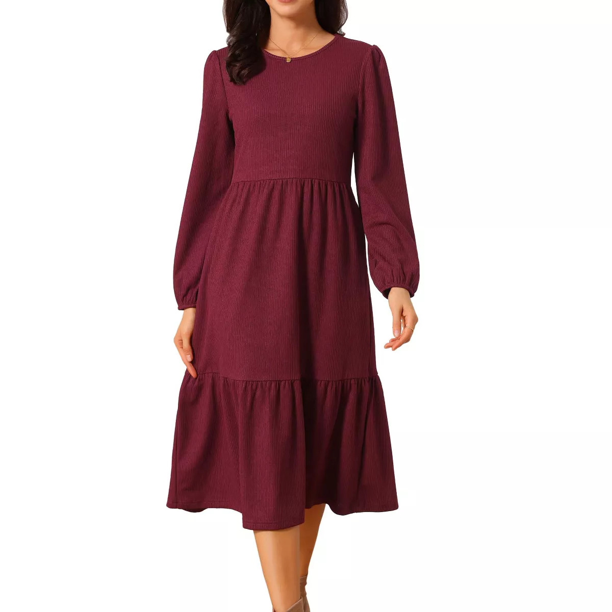 INSPIRE CHIC Women's Fall Long Sleeve Round Neck Tiered Casual Knit A-Line Midi Dress with Pocket... | Target
