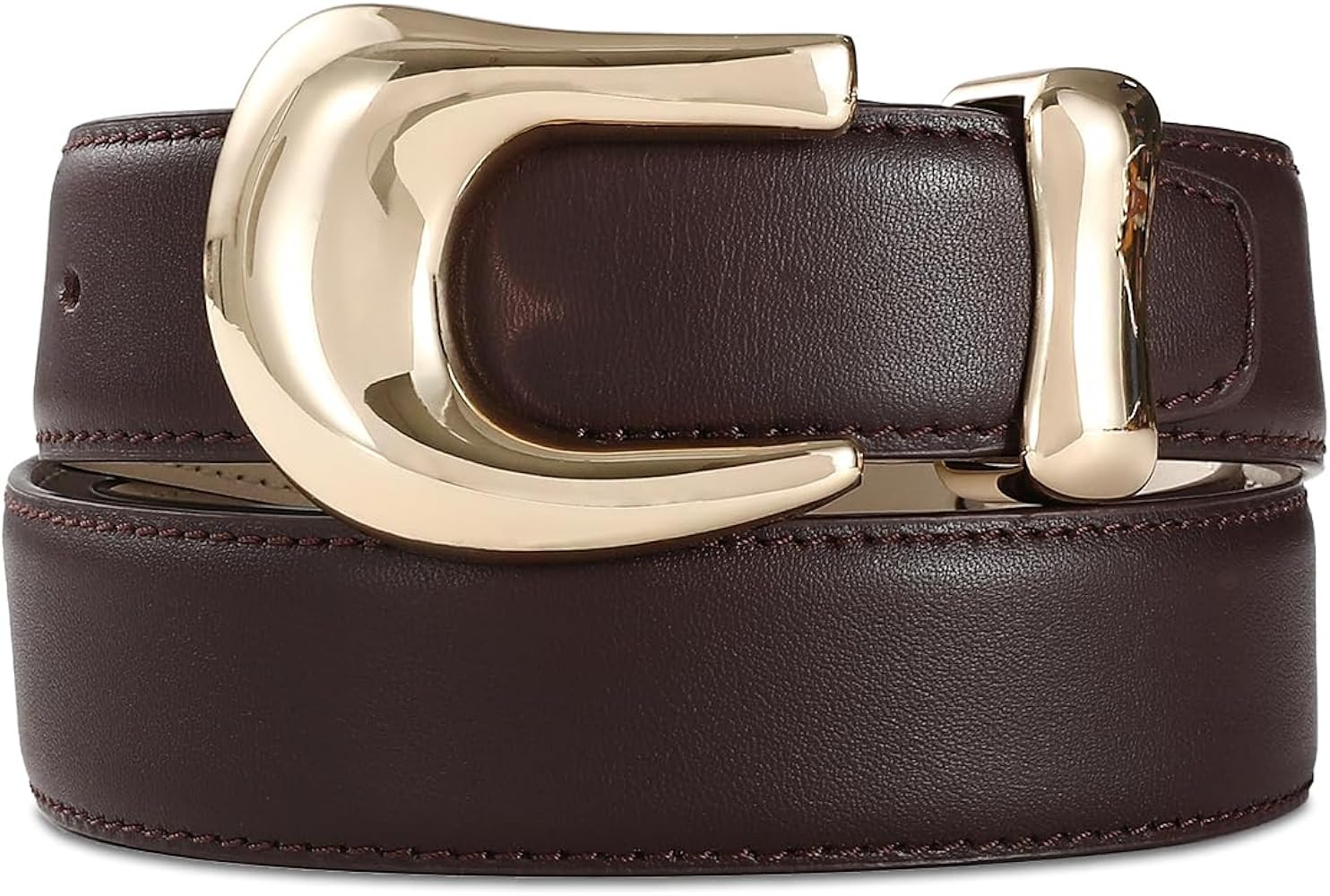 Genuine Leather Belt for Women Burgundy Leather With Gold Metal Buckle Luxury Casual Fashion Belt... | Amazon (US)