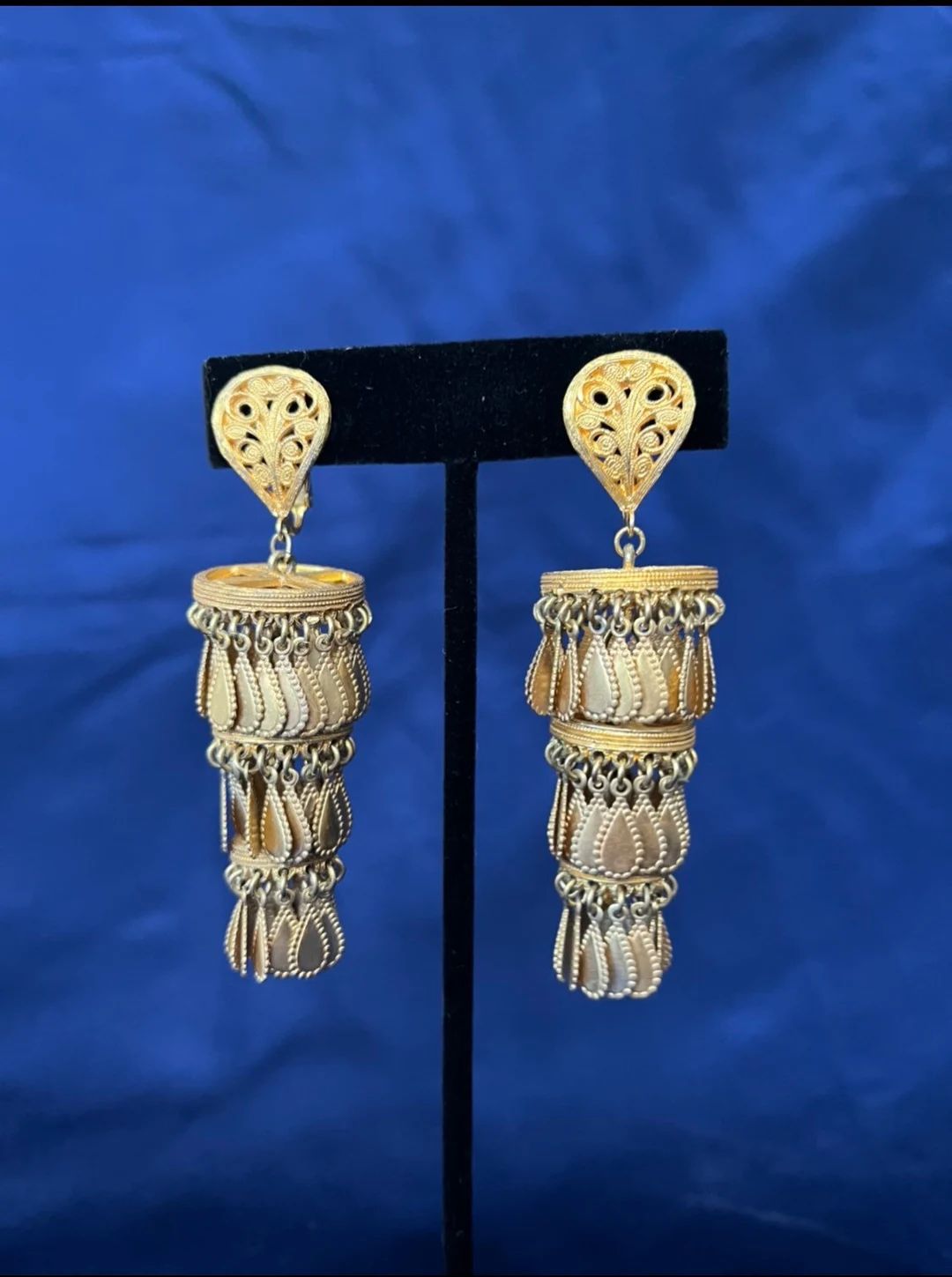 STATEMENT EARRINGS Vintage 1960s Gold Plated Filigree Chandelier Earrings | Etsy (US)