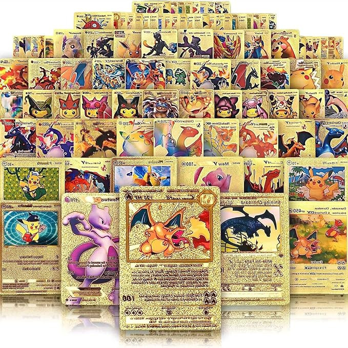 55 PCS Gold Cards Packs Vmax V EX GX Rare Golden Cards Deck Box Gold Foil Card for Fans/Kids/Coll... | Amazon (US)