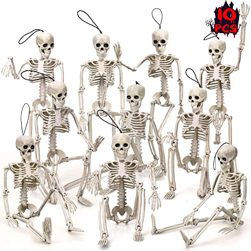 TOY Life 10 Pcs Halloween Hanging Skeleton Decoration, 16” Posable Skeleton Halloween Decoration, Skeleton Decor, Halloween Decorations Outdoor Indoor, Halloween Party Decoration, Plastic Skeleton | Amazon (US)