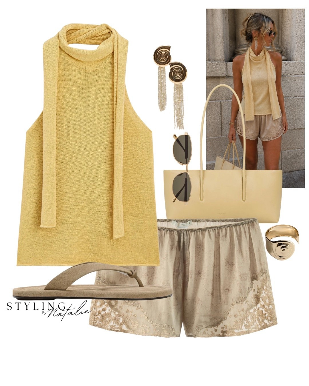 Summer casual chic look-
Linen halter top with draped ties, embroidered shorts, suede thong sandals, seashell accessories & Demellier east to west bag.

Date night, Massimo Dutti, Zara, cool girl chic, holiday outfit.

#LTKsummer #LTKeurope #LTKdatenight