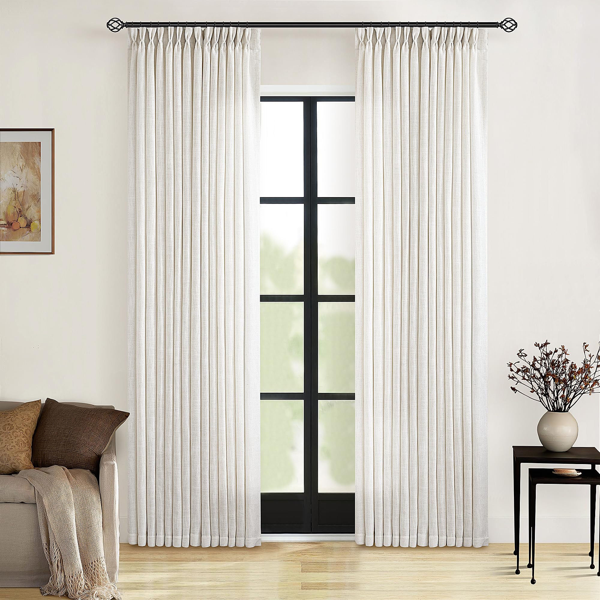 Neutral Pinch Pleated 86 Inch Curtains Semi Sheer Linen Blended Light Filtering Window Curtains 8... | Amazon (US)