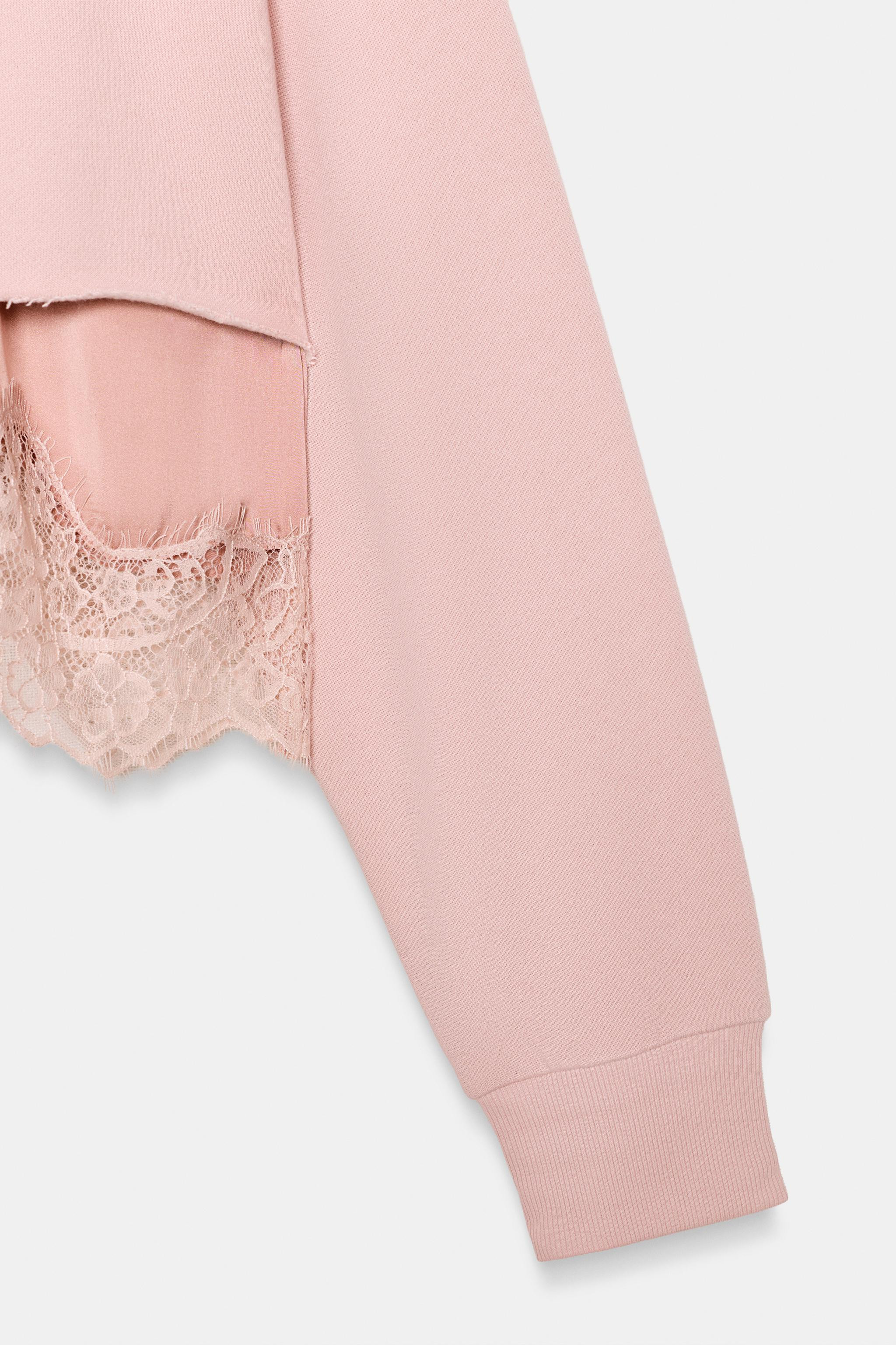 COMBINATION LACE TRIM CROPPED SWEATSHIRT | Zara US