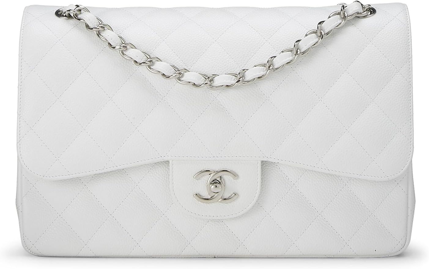 Amazon.com: Chanel, Pre-Loved White Quilted Caviar New Classic Double Flap Jumbo, White : Luxury ... | Amazon (US)