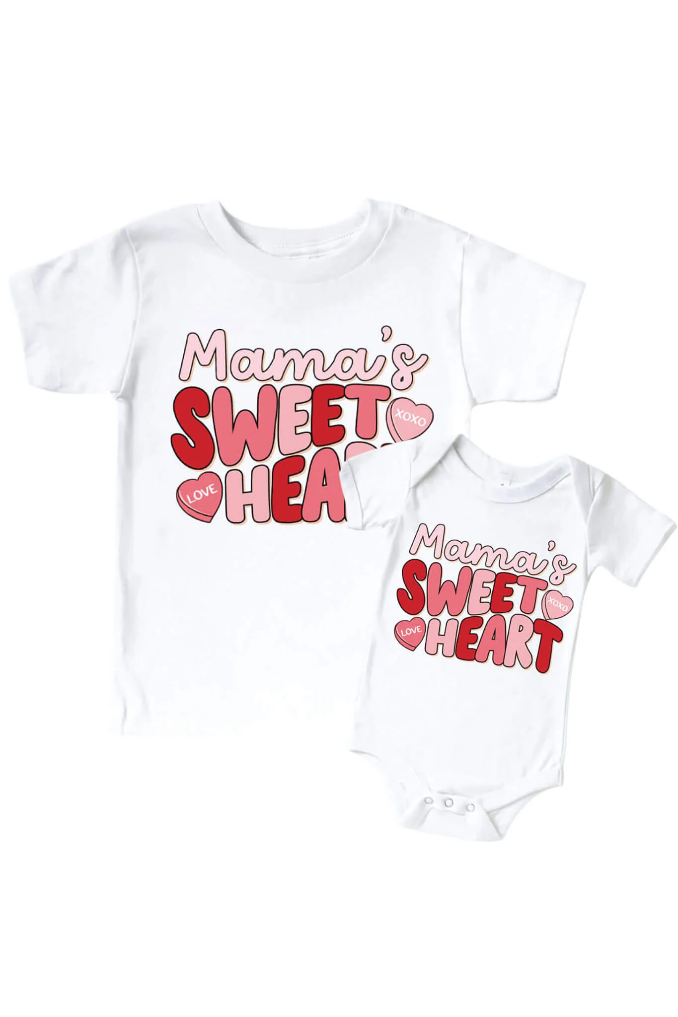 Mama's Sweetheart Pink Graphic Bodysuit & Kids Tee | White | Caden Lane
