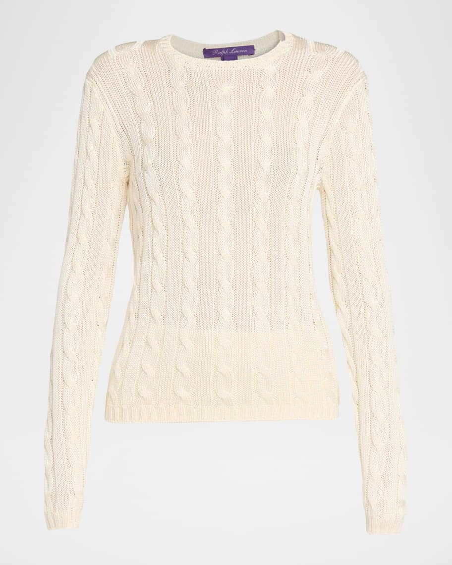 Ralph Lauren Collection Cable Silk Knit Fitted Sweater | Neiman Marcus