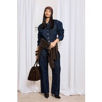 boohoo Women's Seam Detail Contrast Stitch Raw Indigo Straight Leg Jean in Dark Indigo | Size: 12 | Denim | boohoo (US & Canada)