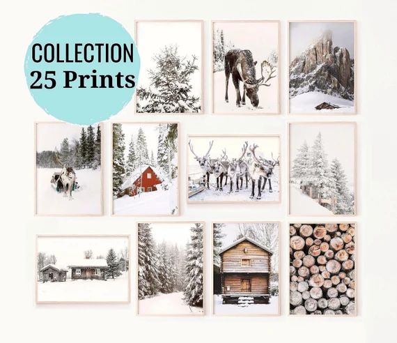 25 Prints Winter Wall Art Christmas Prints Gallery Wall Set | Etsy | Etsy (US)