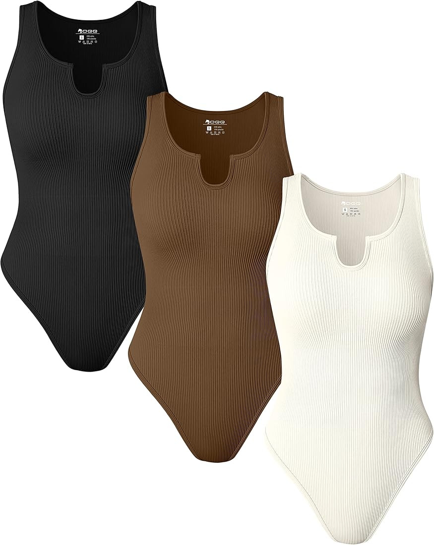 OQQ Women's 3 Piece Bodysuits Sexy Ribbed One Piece Sleeveless Tank Tops Bodysuits | Amazon (US)