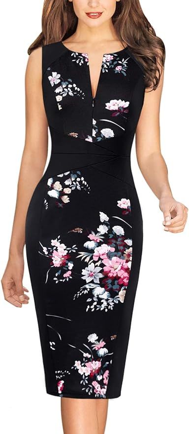 VFSHOW Womens Elegant Front Zipper Slim Work Business Office Party Bodycon Pencil Dress | Amazon (US)