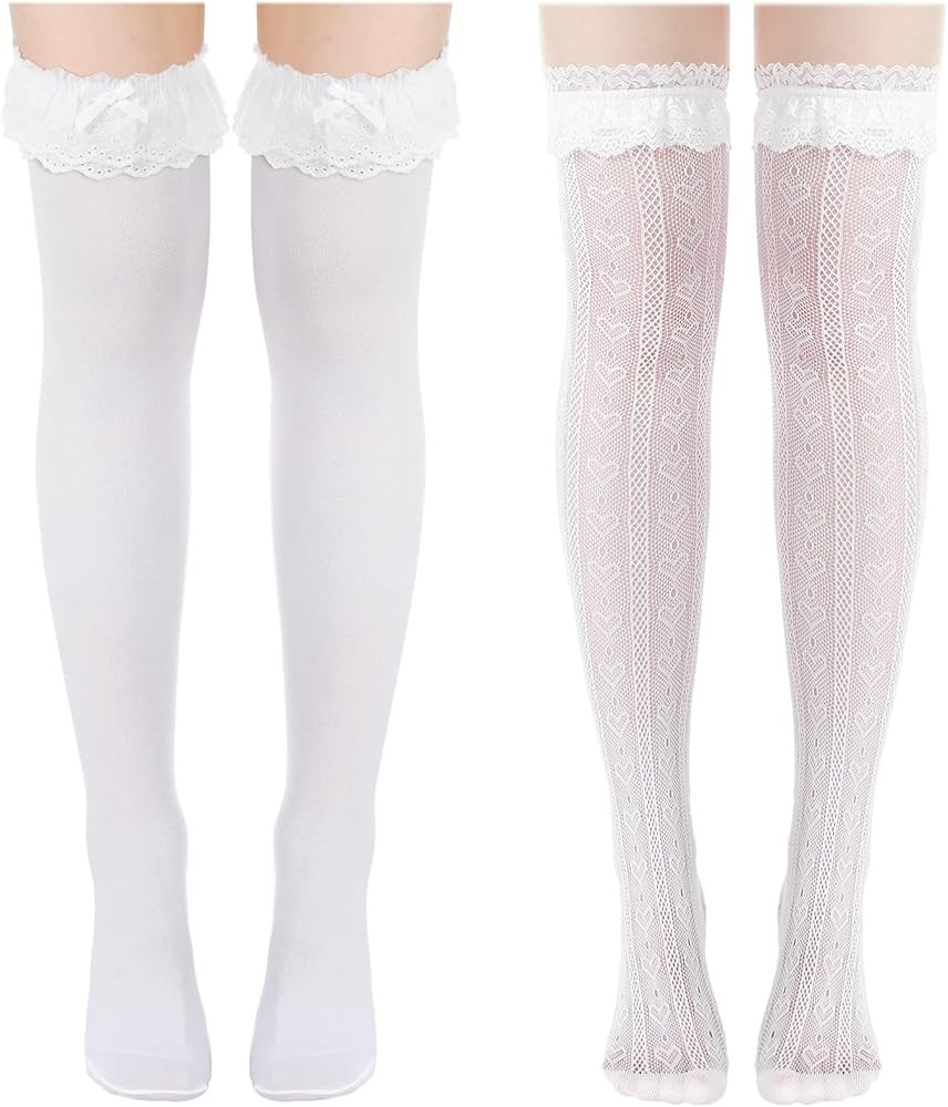 Suhine 2 Pair Oktoberfest Socks for Women German Dirndl Over The Knee Socks with Bows Lace Trim R... | Amazon (US)