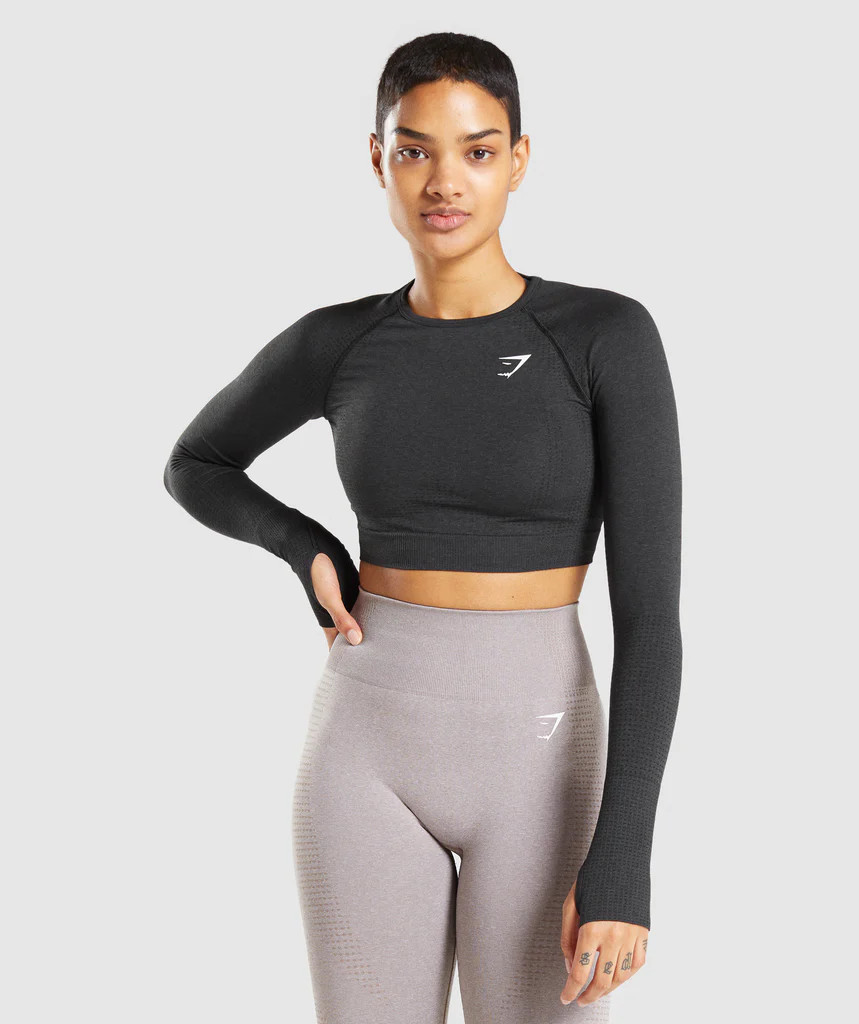 Gymshark Vital Seamless 2.0 Long Sleeve Crop Top - Black Marl | Gymshark (Global)