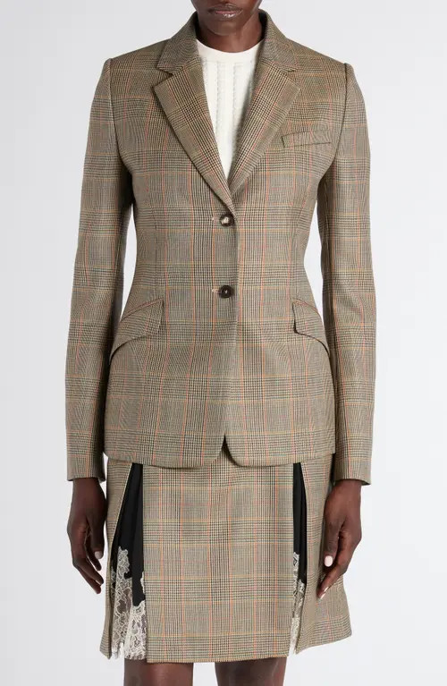McQueen Country Glen Plaid Single Breasted Wool Blazer in Off White Multi at Nordstrom, Size 2 Us | Nordstrom