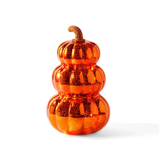 LampLust Pumpkin Decoration with Lights - 9 Inch Tall, Orange Mercury Glass with Gold Glitter Ste... | Walmart (US)