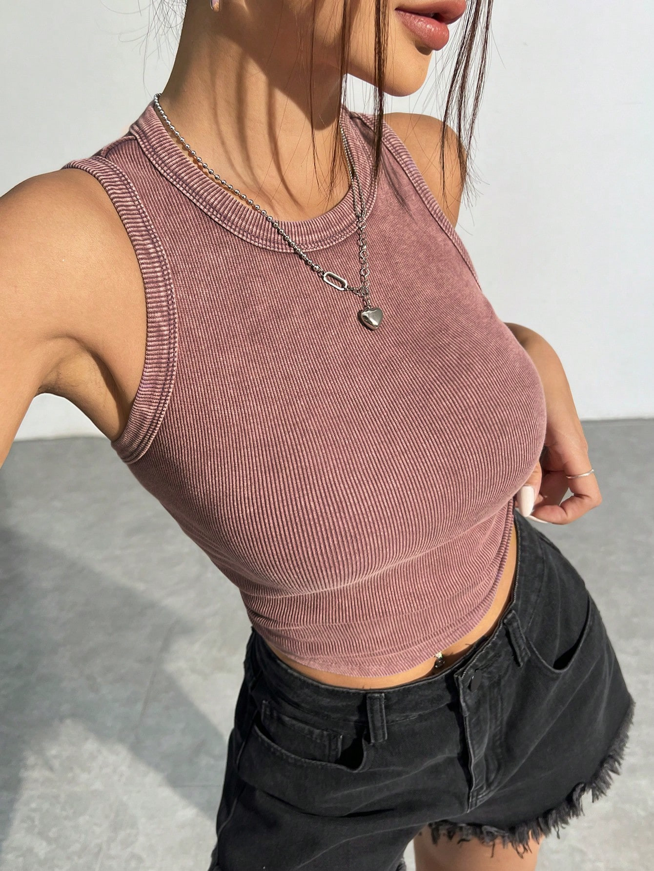 SHEIN EZwear Knitted Slim Fit Sleeveless Top | SHEIN