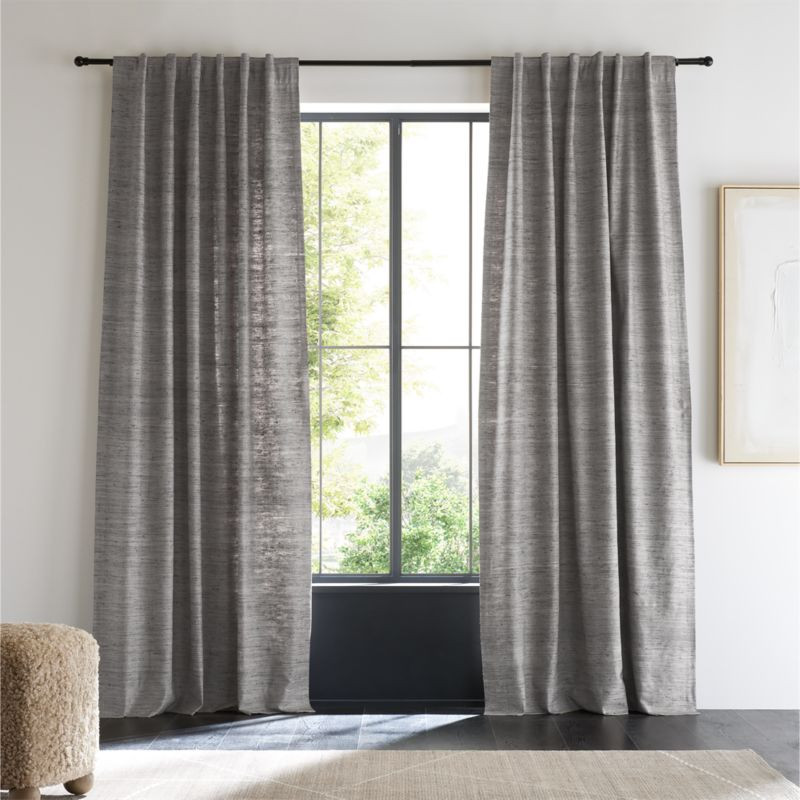 Trevino Pebble Grey Cotton Silk Blend Window Curtain Panel 52"x96" + Reviews | Crate & Barrel | Crate & Barrel