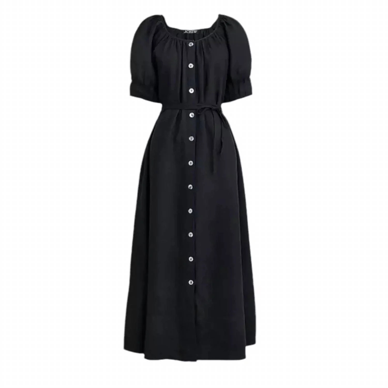 Button-Up Linen Midi Dress In Black | Shop Simon