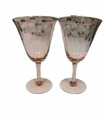 2  Vintage Tiffin Franciscan Pink Depression  Glass Wine Goblet optic panel | eBay US