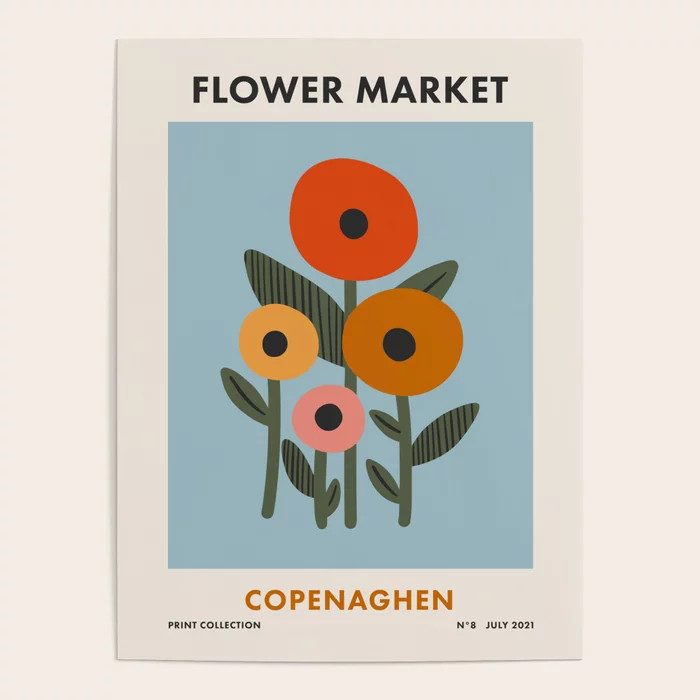 Flower Market Copenaghen, Modern Colorful Floral Print Poster | Society6