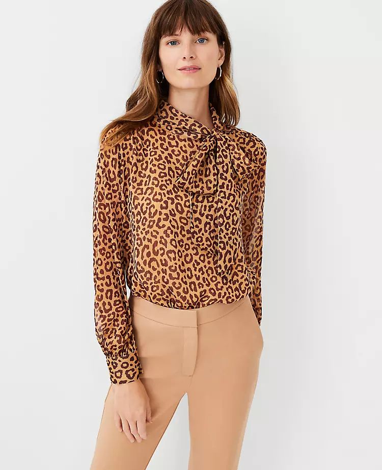 Shimmer Leopard Print Bow Blouse | Ann Taylor (US)