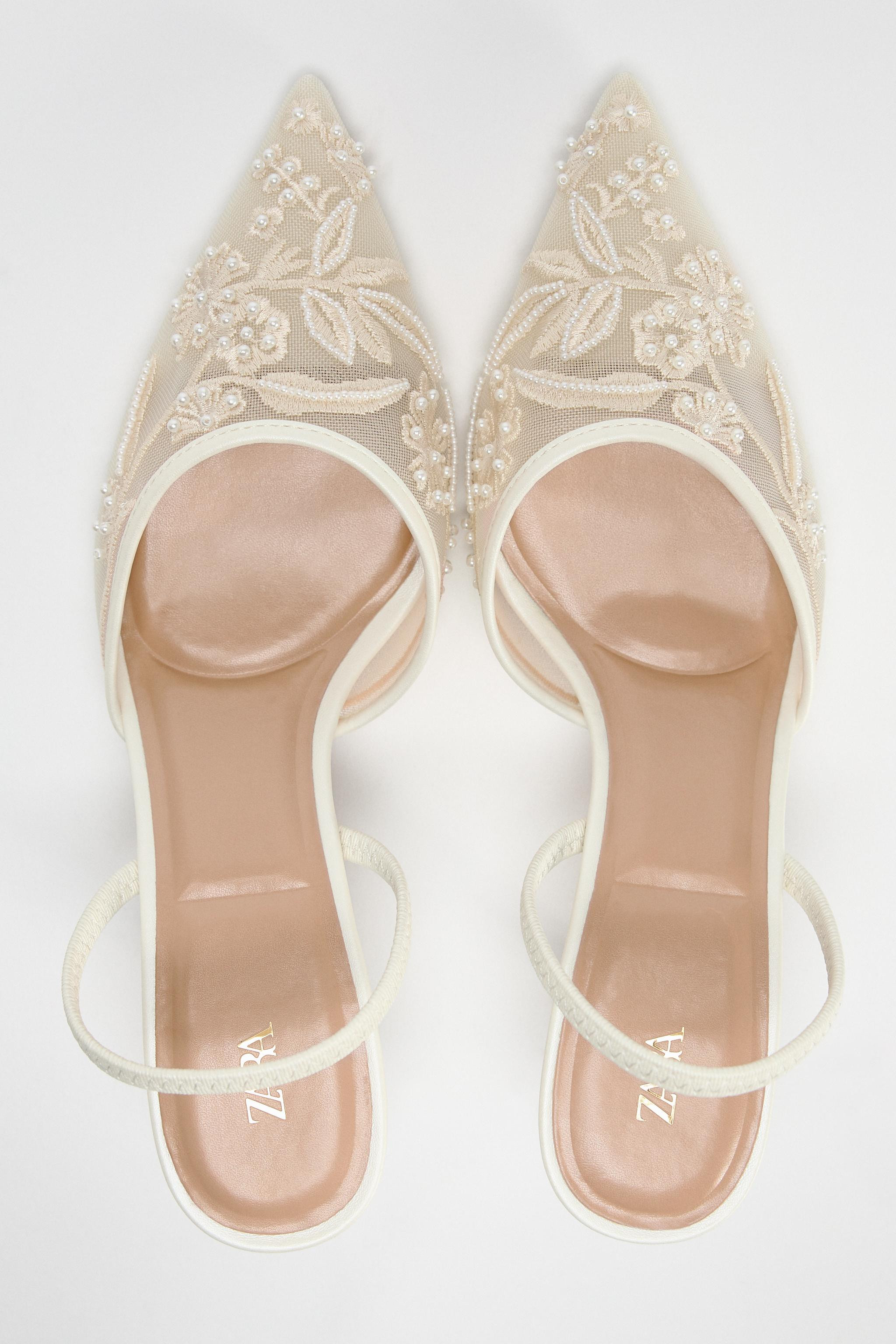 Slingback shoes with thin heels. Mesh detail with embroidery at the toe. Elastic strap at heel. P... | Zara US