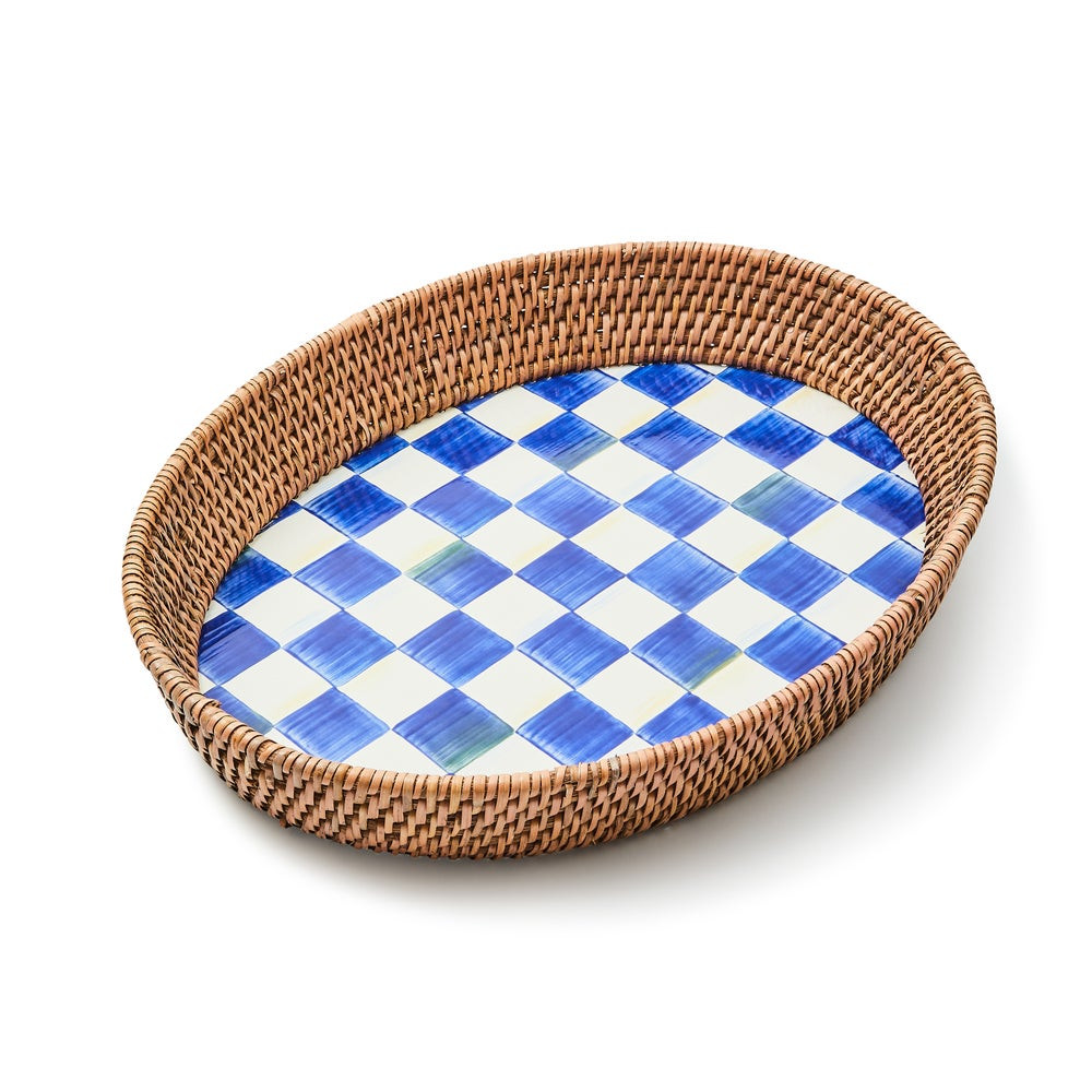 Royal Check Large Enamel & Rattan Serving Tray | MacKenzie-Childs