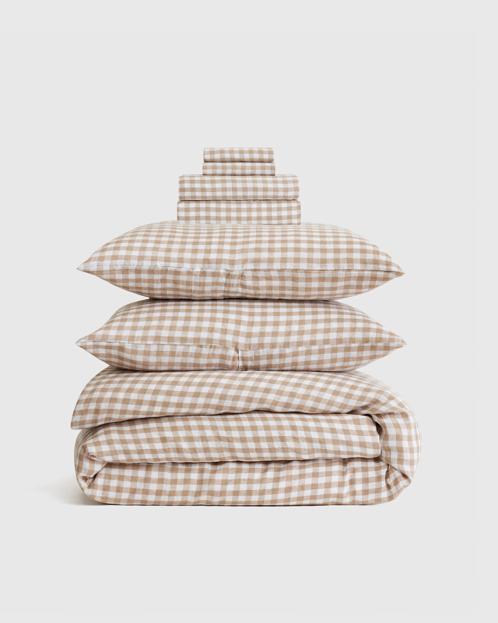 Quince | European Linen Gingham Deluxe Bedding Bundle in Olive, Size Full | Quince