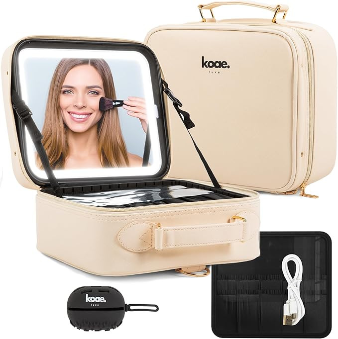 Makeup Bag with LED Mirror - Portable Makeup Case with Lighted Mirror & Adjustable Dividers, Make... | Amazon (US)
