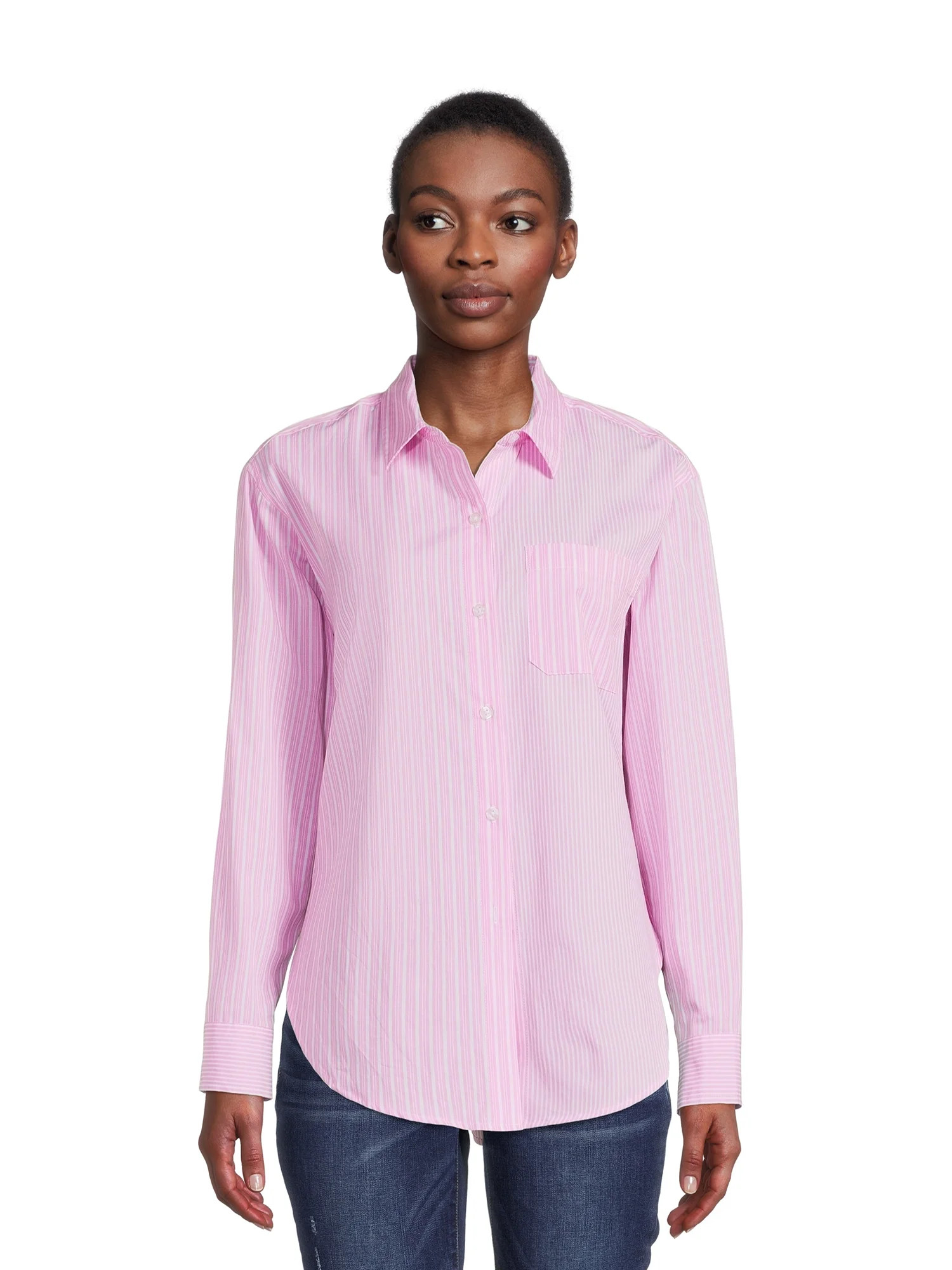 Time and Tru Women's Mixed Stripe Long Sleeve Shirt, Sizes XS-XXXL (Women's and Women's Plus) | Walmart (US)
