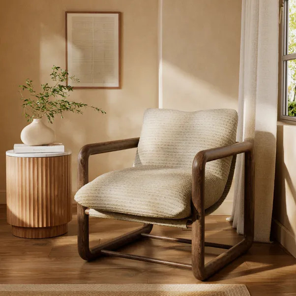 Malia Boho Stripe Chunky Wooden Occasional Armchair | Dunelm